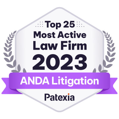 Top 25 Most Active Law Firm 2023 ANDA Litigation Patexia Badge - Carlson Caspers